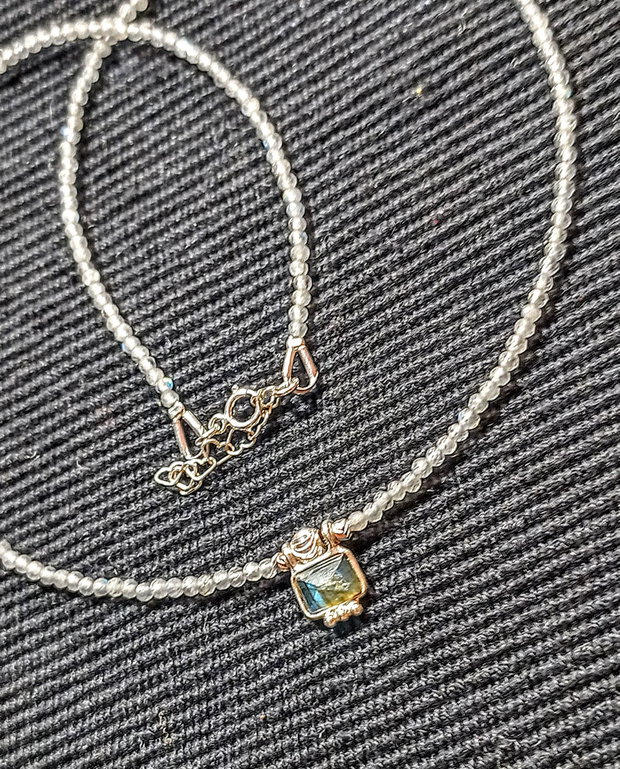 Colier argint labradorit charm minimalist boho chic trendy - Transport gratuit