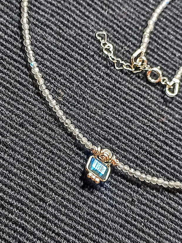 Colier argint labradorit charm minimalist boho chic trendy - Transport gratuit