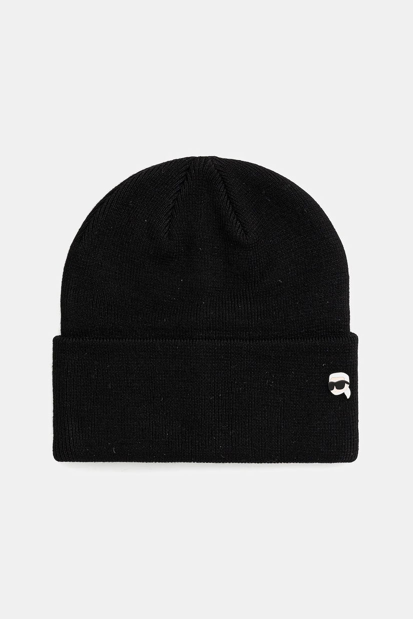 Karl Lagerfeld căciulă din amestec de lână IKON culoarea negru, din tricot gros, A3M33157