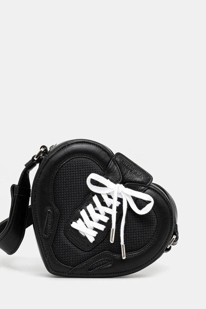 AMBUSH geantă de piele Strapped Heart Shoulder Bag culoarea negru, 12115063