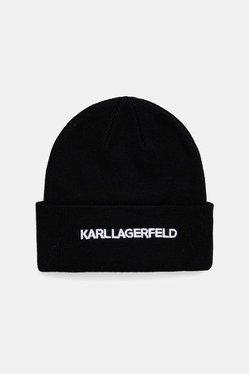 Karl Lagerfeld căciulă din amestec de lână K/ESSENTIAL culoarea negru, din tricot gros, A3M33159