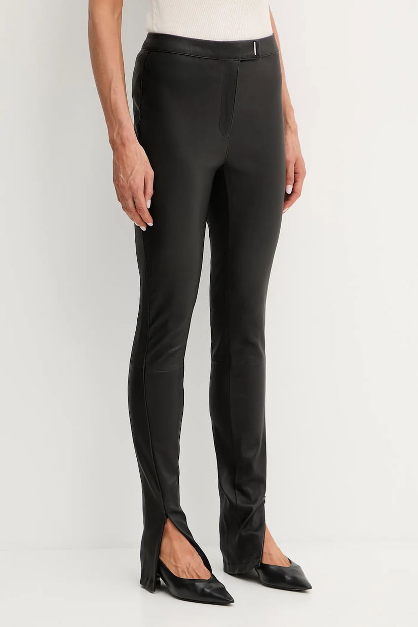BOSS pantaloni de piele culoarea negru, mulată, high waist, 50541926