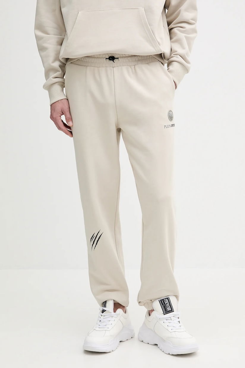 PLEIN SPORT pantaloni de trening culoarea bej, cu imprimeu, SAEC MJT2474 STE001N