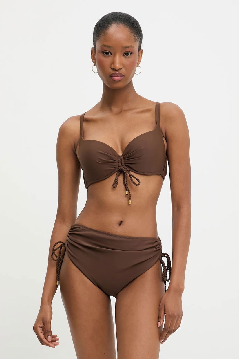 Answear Lab costum de baie din două piese culoarea maro, cupa rigidizata