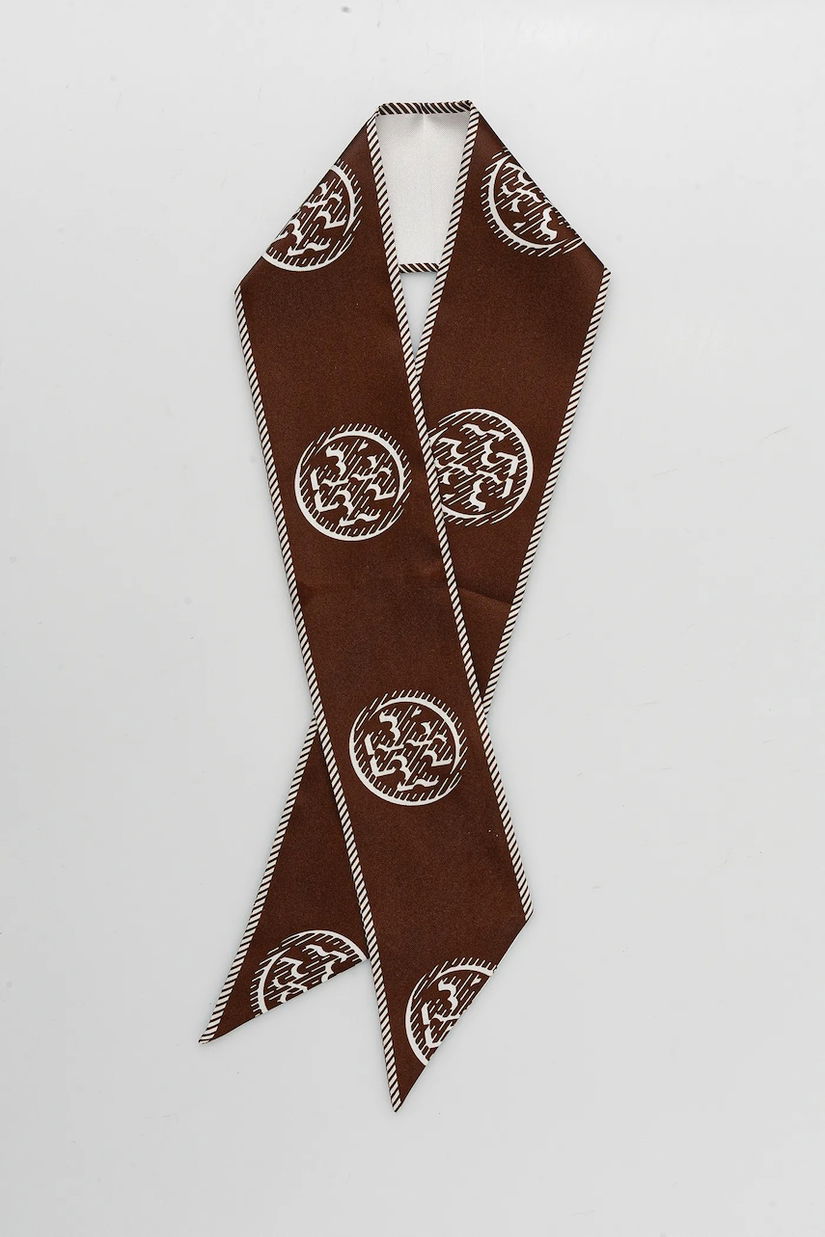 Tory Burch eșarfă cu mătase Medallion culoarea maro, 174863-207