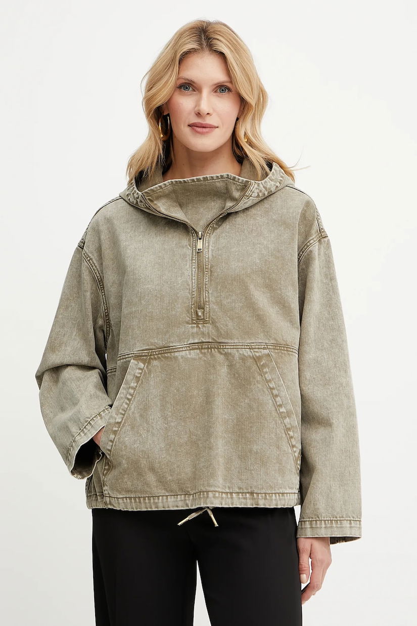 MICHAEL Michael Kors hanorac din denim culoarea verde, cu glugă, uni, MS510B44LN