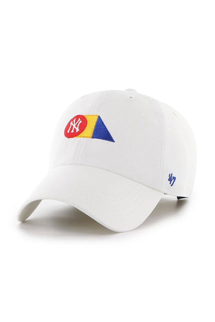 47 brand șapcă de baseball din bumbac MLB New York Yankees culoarea alb, cu imprimeu, B-PRPCU17GWS-WH