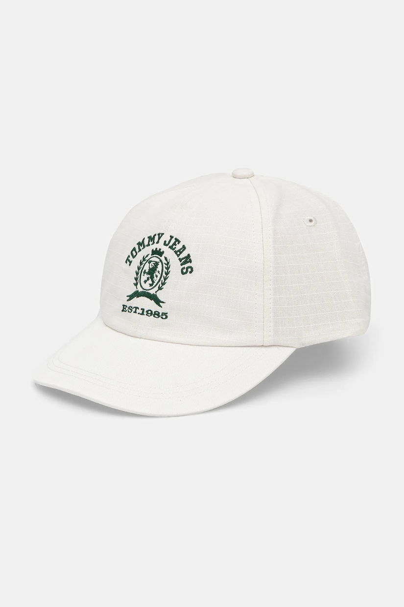 Tommy Jeans șapcă de baseball din bumbac bărbați, culoarea alb, cu imprimeu, AM0AM13286