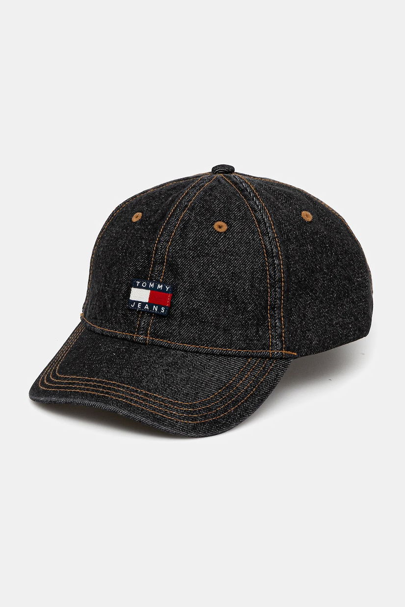 Tommy Jeans șapcă de baseball din denim bărbați, culoarea bleumarin, cu imprimeu, AM0AM13535