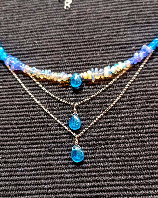 Colier argint opal de foc etiopian apatit calcedonie lant argint rainbow curcubeu rain drops picaturi multicolor minimalist boho chic trendy - Transport gratuit