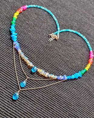 Colier argint opal de foc etiopian apatit calcedonie lant argint rainbow curcubeu rain drops picaturi multicolor minimalist boho chic trendy - Transport gratuit
