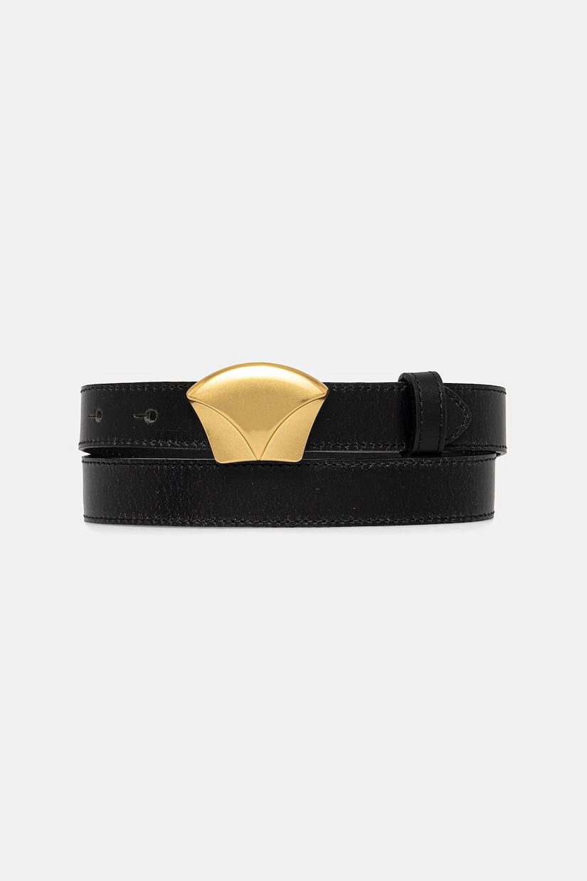 Sessun curea de piele femei, culoarea negru, 24616001