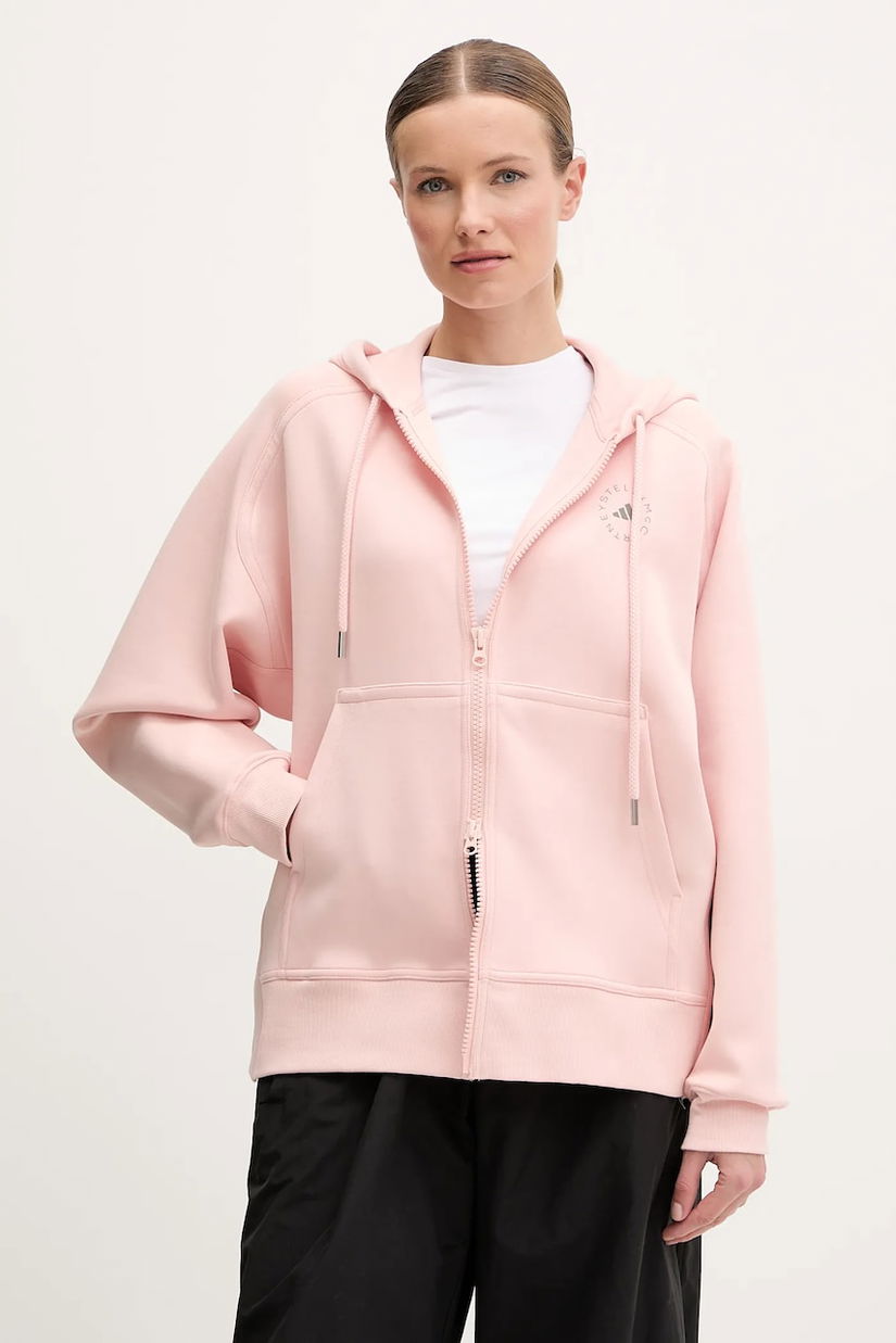adidas by Stella McCartney bluză femei, culoarea bej, cu glugă, cu imprimeu, JI5160