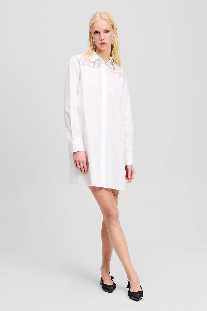 Karl Lagerfeld camasa din bumbac femei, culoarea alb, cu guler clasic, relaxed, A2W11006