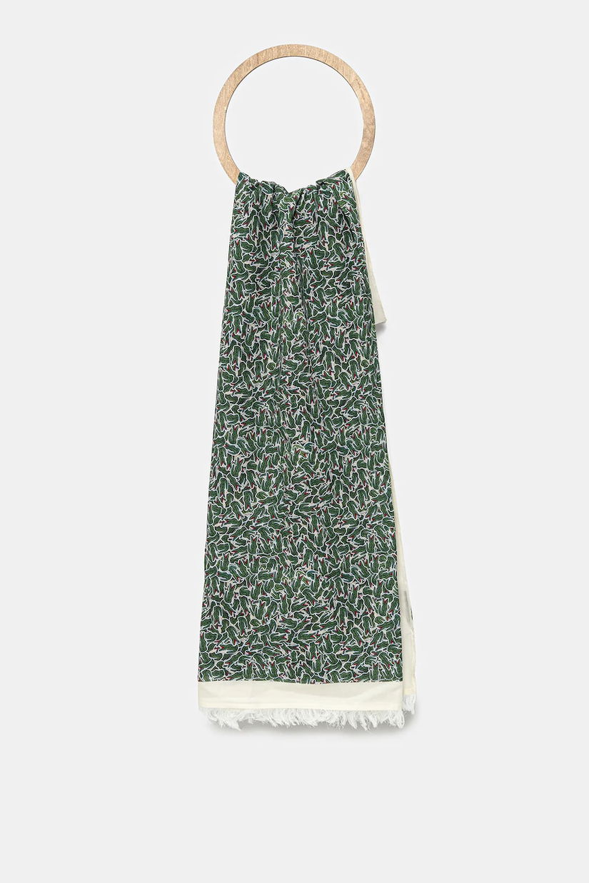 Lacoste esarfa din bumbac culoarea verde, cu imprimeu, RE0741