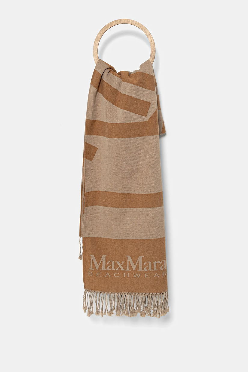 Max Mara Beachwear esarfa din bumbac femei, culoarea bej, modelator, 2516591019600