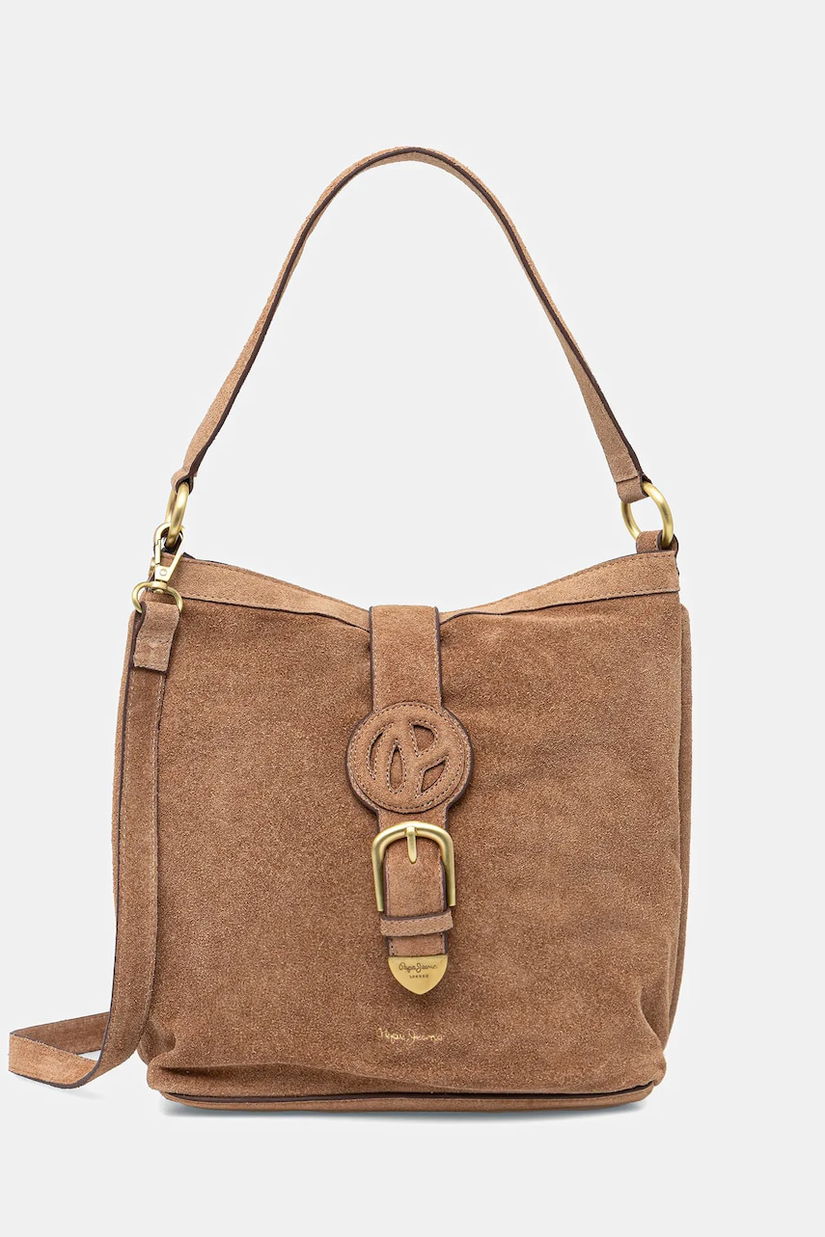 Pepe Jeans geantă de mână din piele întoarsă CASSIDY SUEDE culoarea maro, PL031654