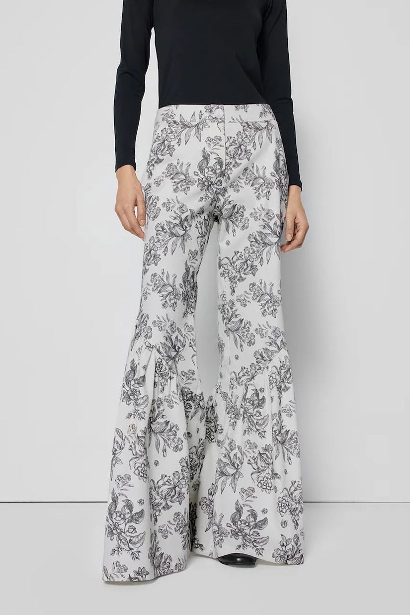 Bizuu pantaloni de bumbac BESSTA BANDO femei, culoarea bej, evazati, medium waist, BESSTA_BANDO_BIAŁY_SS25