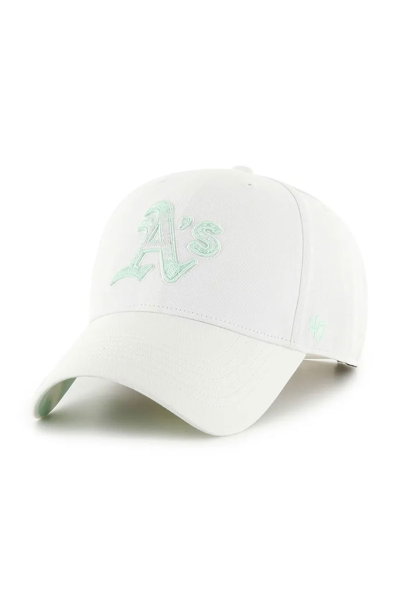 47 brand sapca MLB Oakland Athletics culoarea alb, cu imprimeu, B-ITCMP18CTP-WH
