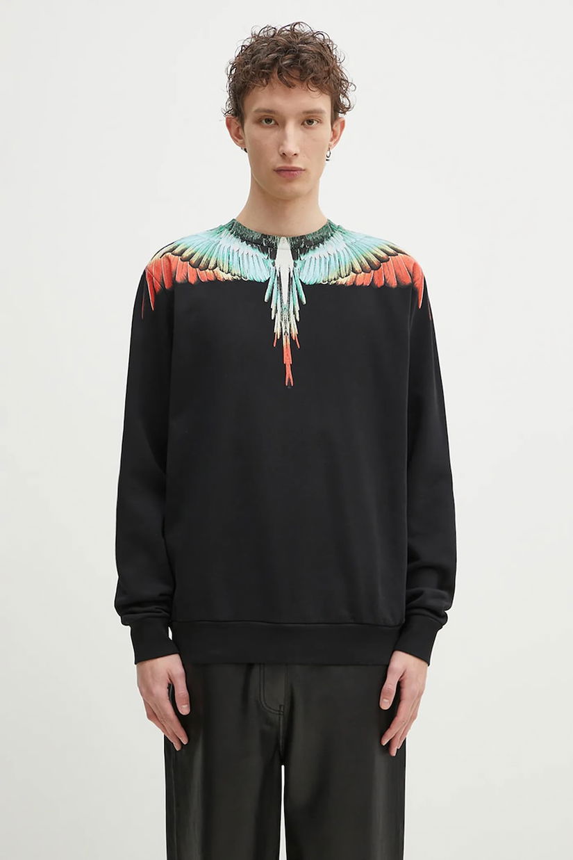 Marcelo Burlon hanorac de bumbac Icon Wings Regular Crewneck Black Multic barbati, culoarea negru, cu imprimeu, CMBA009S25FLE0011084