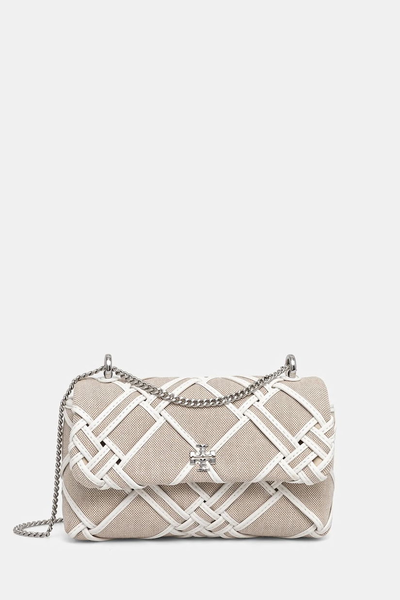Tory Burch geantă Kira Woven Canvas Mini Flap culoarea bej, 154831-250