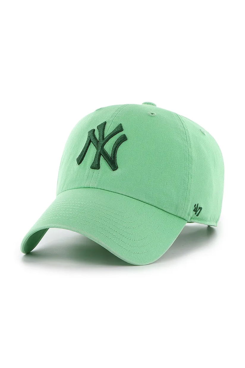 47 brand șapcă de baseball din bumbac MLB New York Yankees culoarea verde, uni, B-RGW17GWS-A8
