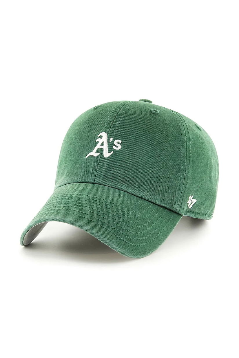 47 brand șapcă de baseball din bumbac MLB Oakland Athletics culoarea verde, uni, B-BSRNR18GWS-DGB