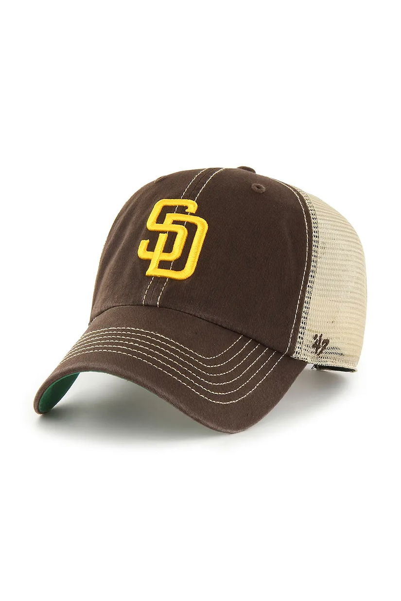 47 brand șapcă MLB San Diego Padres culoarea maro, cu imprimeu, B-TRWLR21GWP-BWC