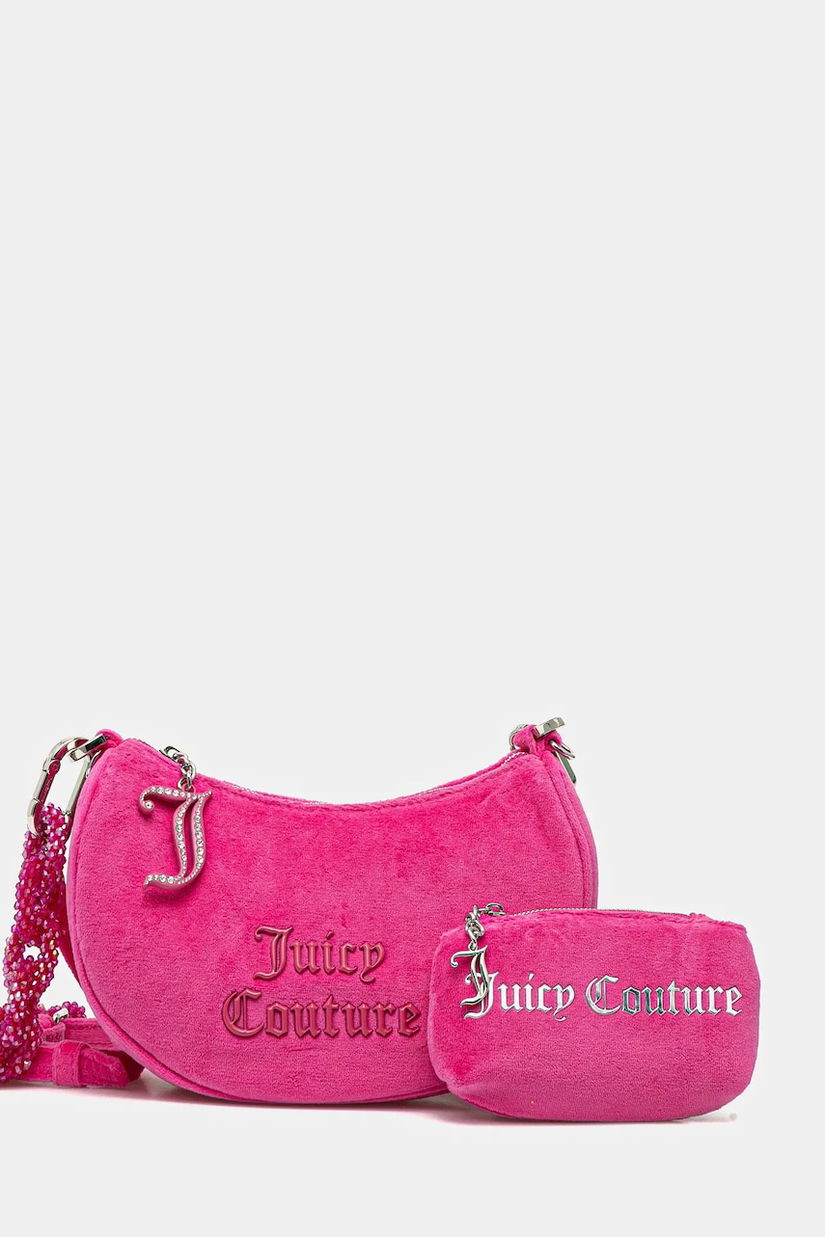 Juicy Couture geantă de mână din catifea BLOSSOM RHINESTONE CHAIN culoarea roz, BEJL58834WCO