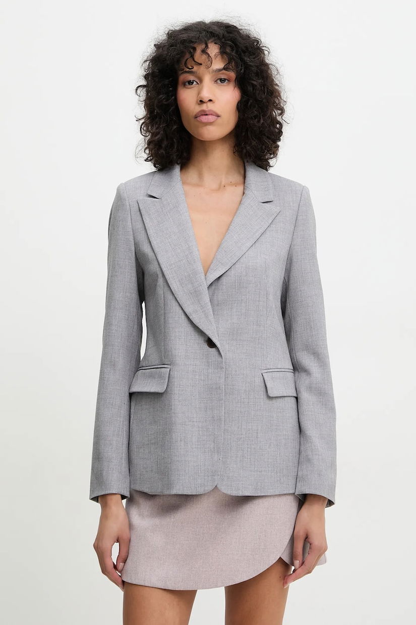 Answear Lab sacou culoarea gri, un singur rand de nasturi, neted
