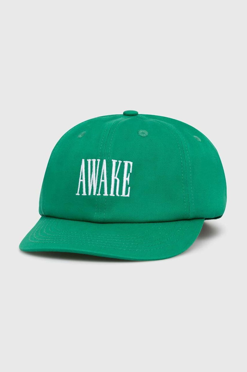 Awake NY șapcă de baseball din bumbac Logo Hat culoarea verde, cu imprimeu, SP24-HT004