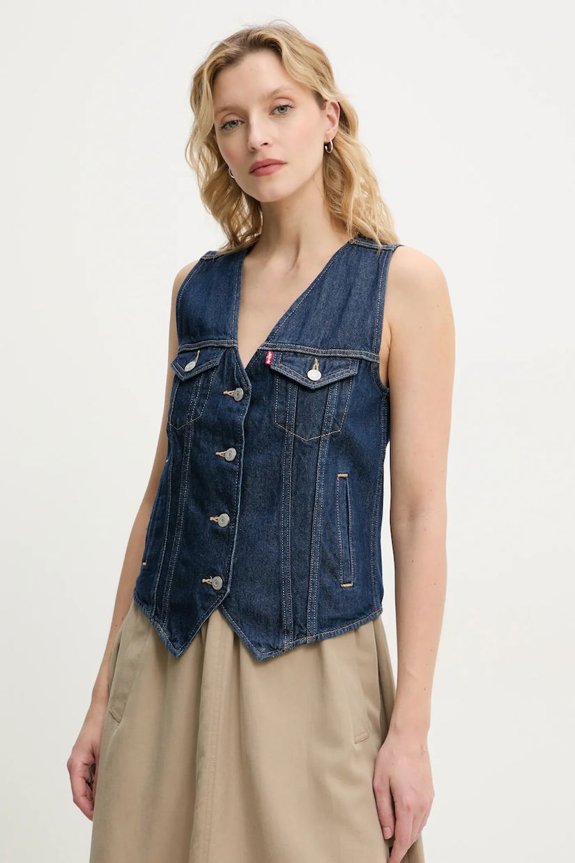 Levi's vestă din denim LOOSE VEST H125 culoarea bleumarin, un singur rand de nasturi, 001T9
