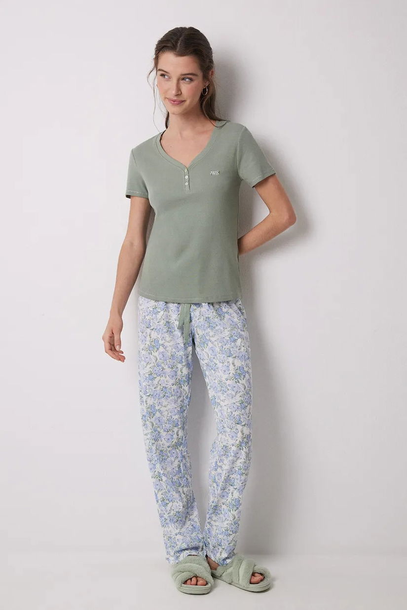 women'secret pijamale de bumbac femei, culoarea verde, bumbac, 3599152