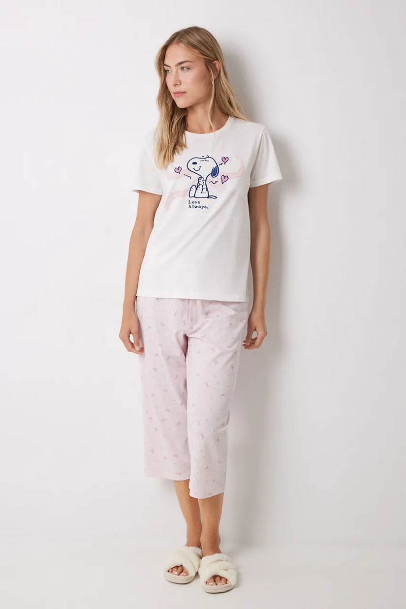 women'secret pijamale de bumbac SNOOPY femei, culoarea bej, bumbac, 3139853