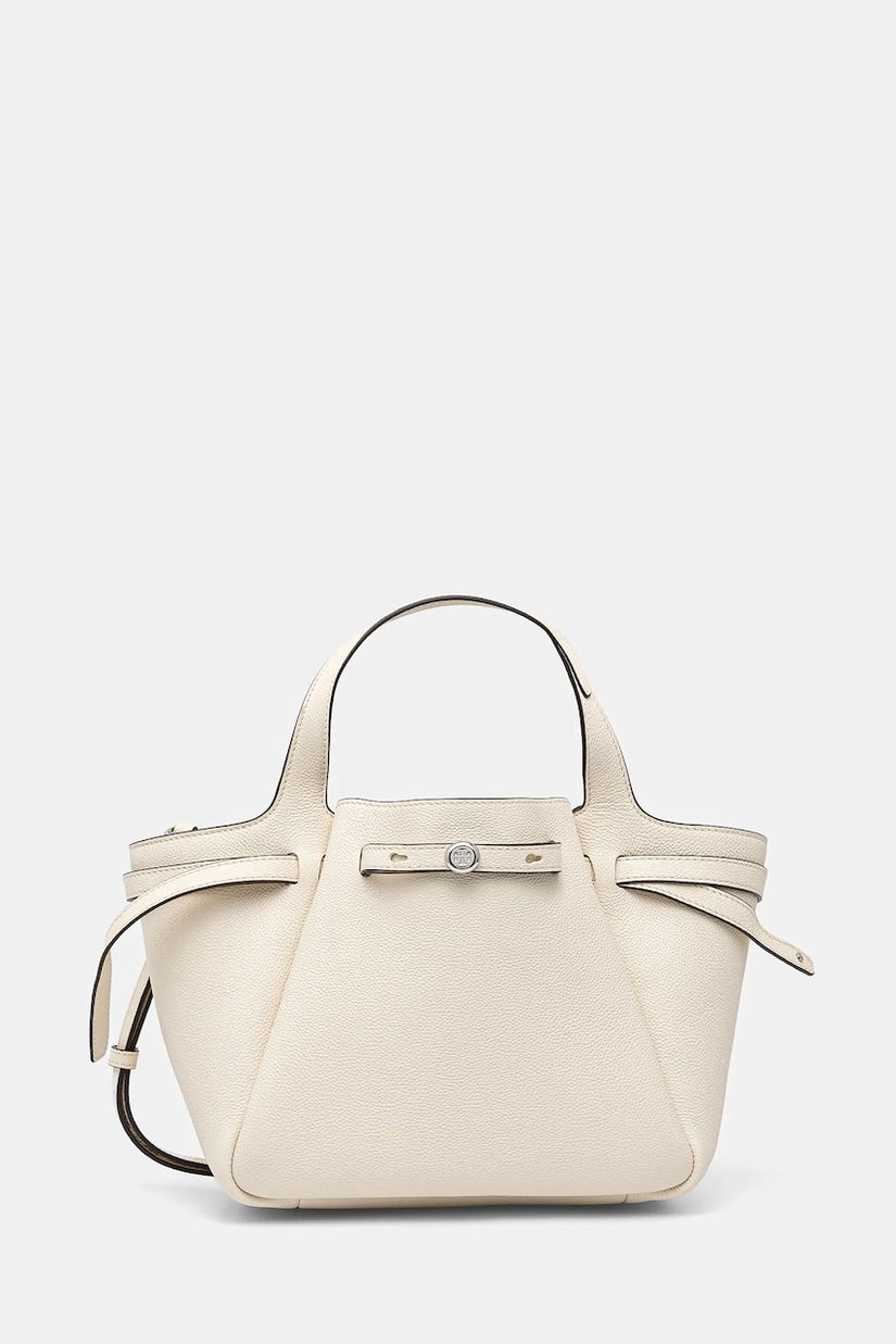Tory Burch geantă de piele Romy Pebbled Satchel culoarea bej, 164866-921