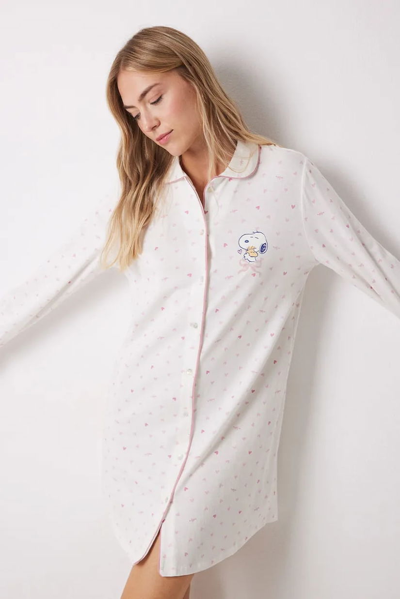 women'secret cămașă de pijama din bumbac SNOOPY femei, culoarea bej, bumbac, 4449081