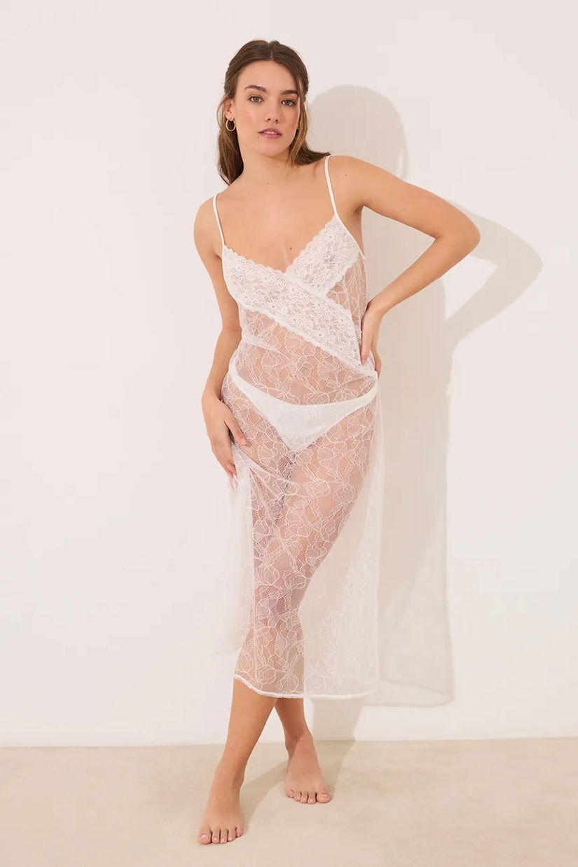 women'secret cămașă de noapte femei, culoarea alb, dantela, 3419156