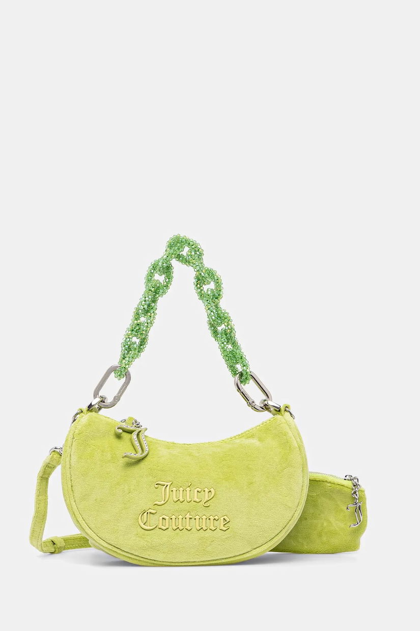 Juicy Couture geantă de mână din catifea BLOSSOM RHINESTONE CHAIN culoarea verde, BEJL58834WCO