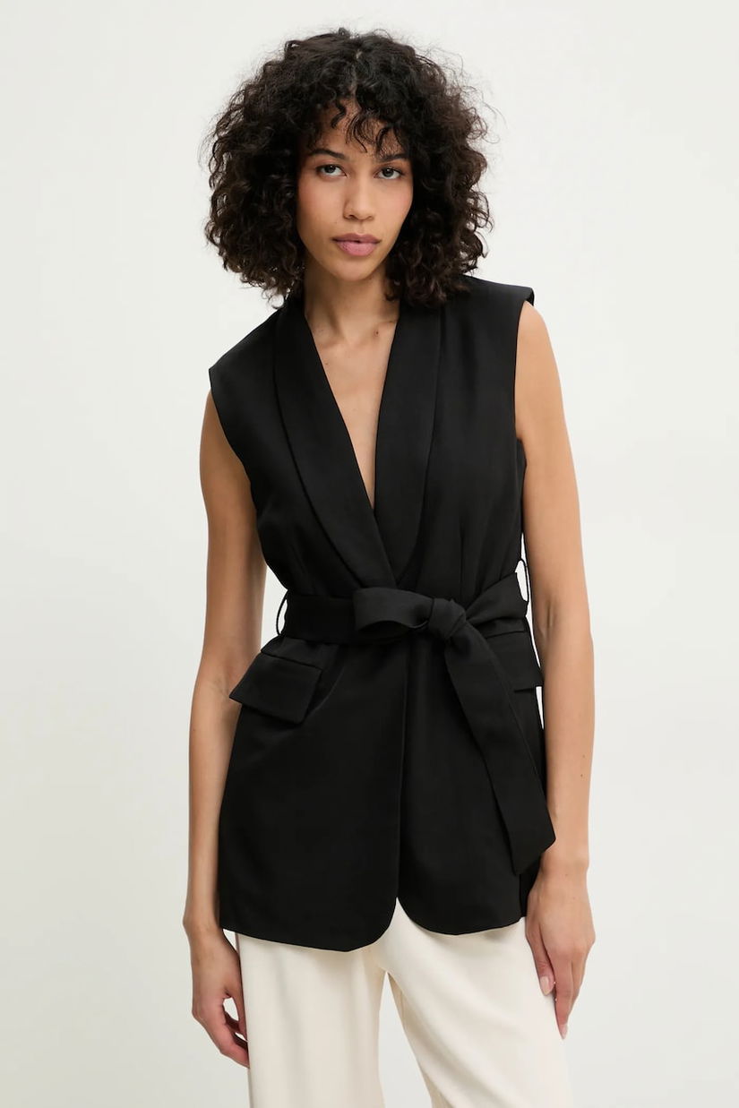 Answear Lab vesta culoarea negru, un singur rand de nasturi