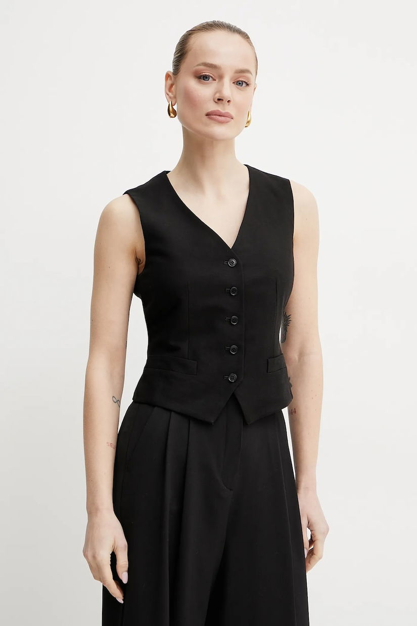 Weekend Max Mara vestă cu amestec de in culoarea negru, un singur rand de nasturi, 2515151012600