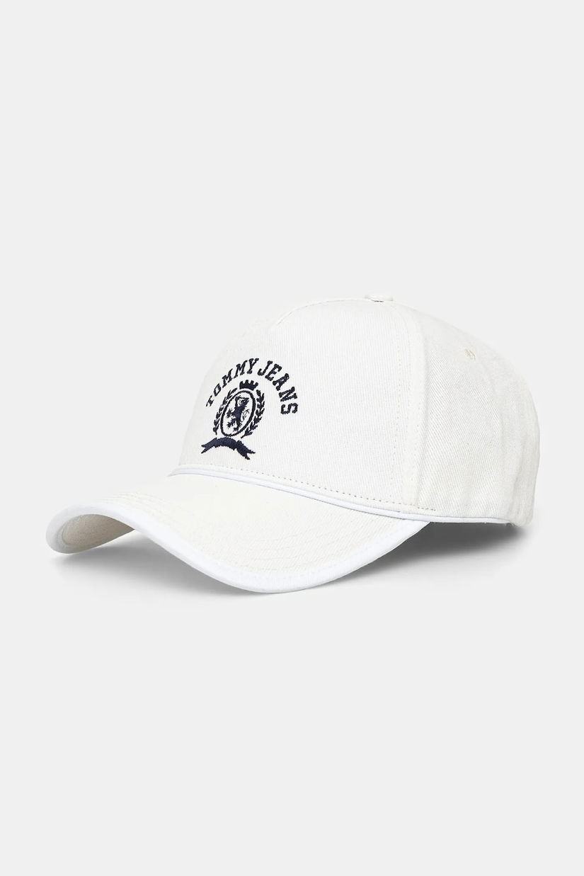 Tommy Jeans șapcă de baseball din bumbac culoarea alb, cu imprimeu, AW0AW17315