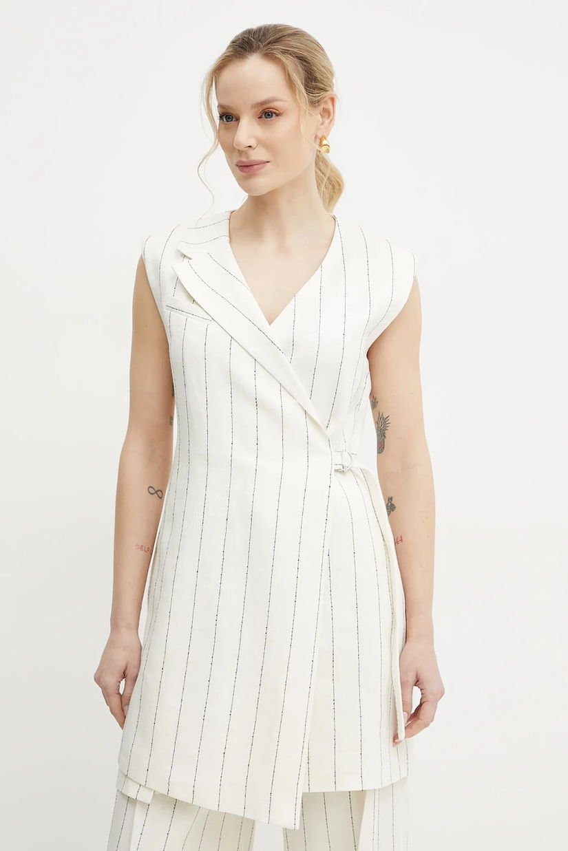 BOSS rochie din in culoarea bej, mini, evazată, 50537459