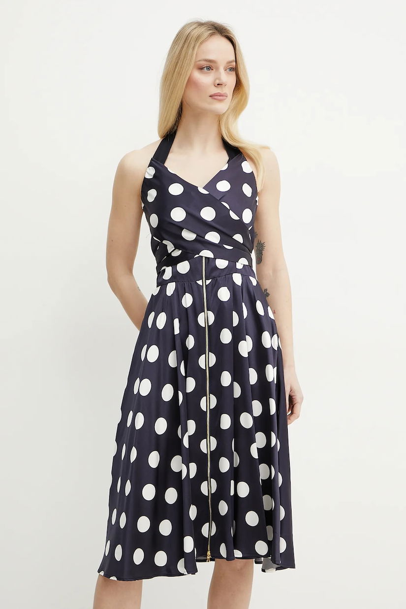 Patou rochie culoarea bleumarin, midi, evazată, DR1610207