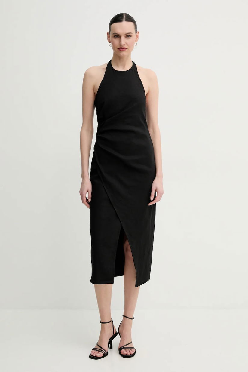 A.L.C. rochie din in Sylvie culoarea negru, midi, mulată, 6CDRS02368