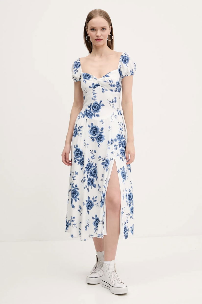 Hollister Co. rochie culoarea alb, midi, evazată, KI359-5081