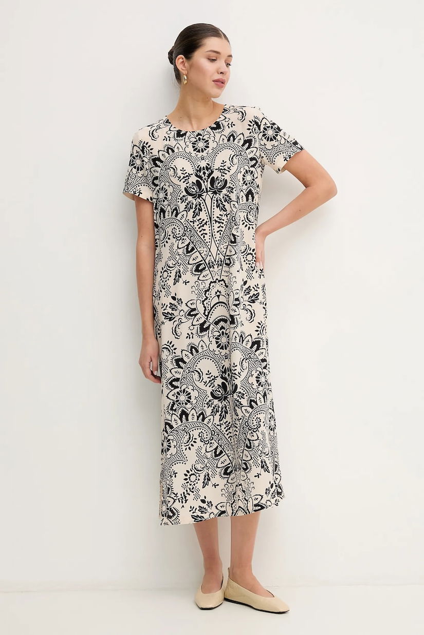 Weekend Max Mara rochie de matase culoarea bej, midi, evazată, 2515221022600