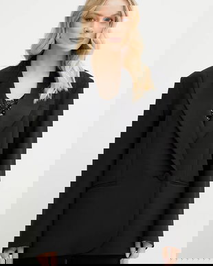 Weekend Max Mara sacou din lana culoarea negru, un singur rand de nasturi, neted, 2515041071600
