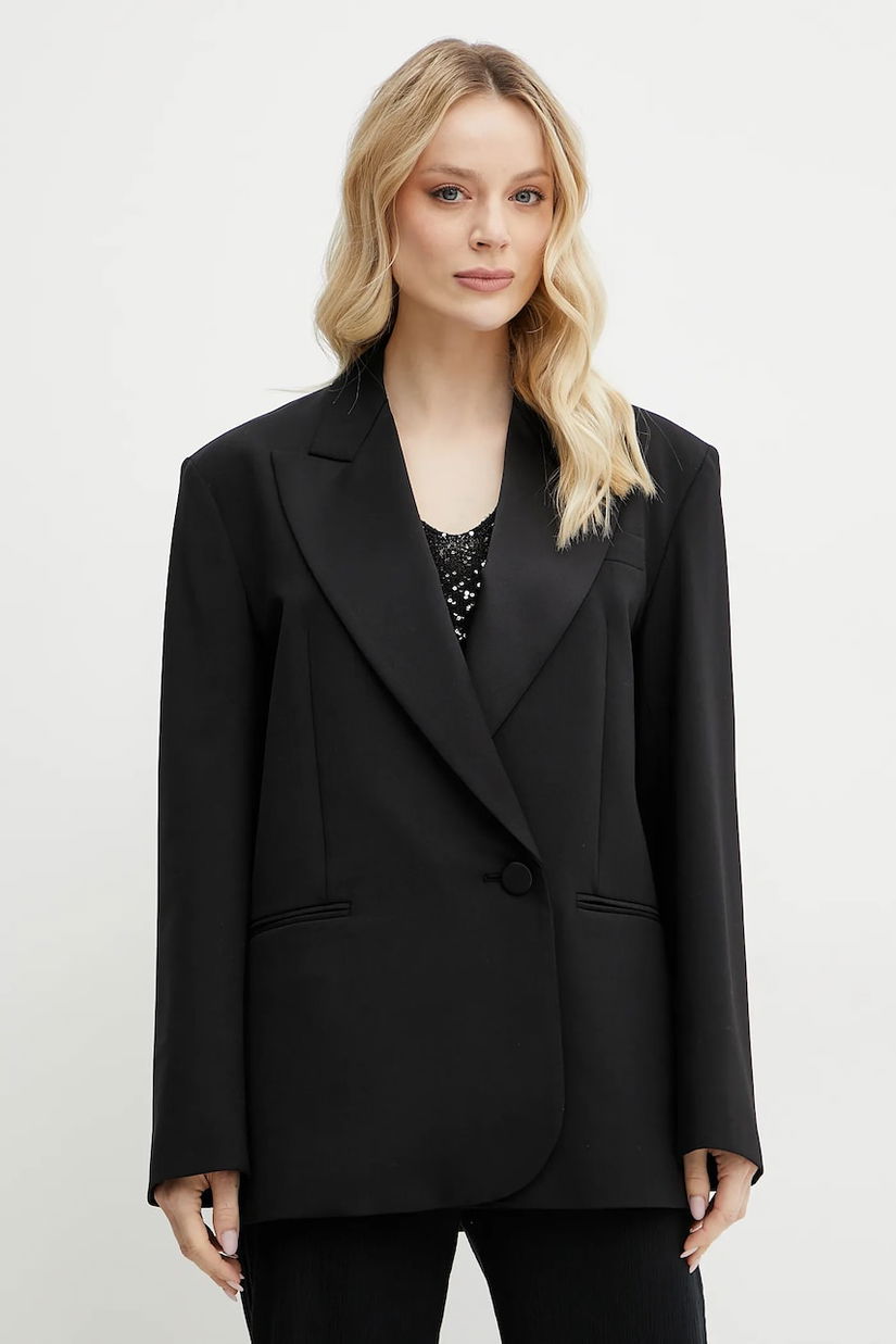 Weekend Max Mara sacou din lana culoarea negru, un singur rand de nasturi, neted, 2515041071600