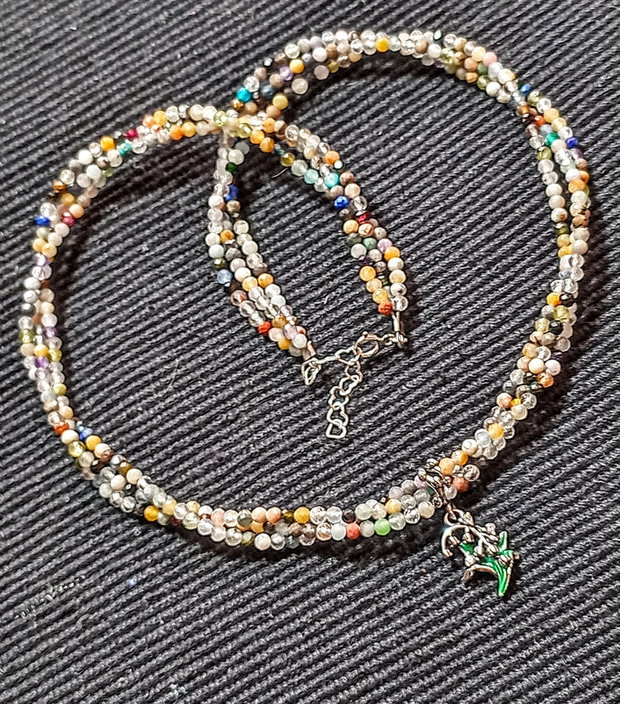 Colier argint X3 mixt pietre semipretioase charm floare lacramioara frunza argint emailat multicolor minimalist boho chic trendy - Transport gratuit