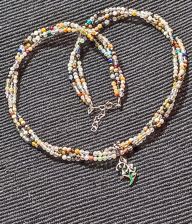 Colier argint X3 mixt pietre semipretioase charm floare lacramioara frunza argint emailat multicolor minimalist boho chic trendy - Transport gratuit
